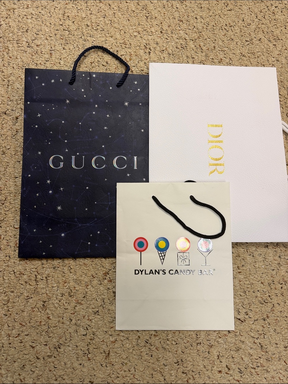 Gucci Navy Constellation Star Shopping Bag and Dior shopping bag
